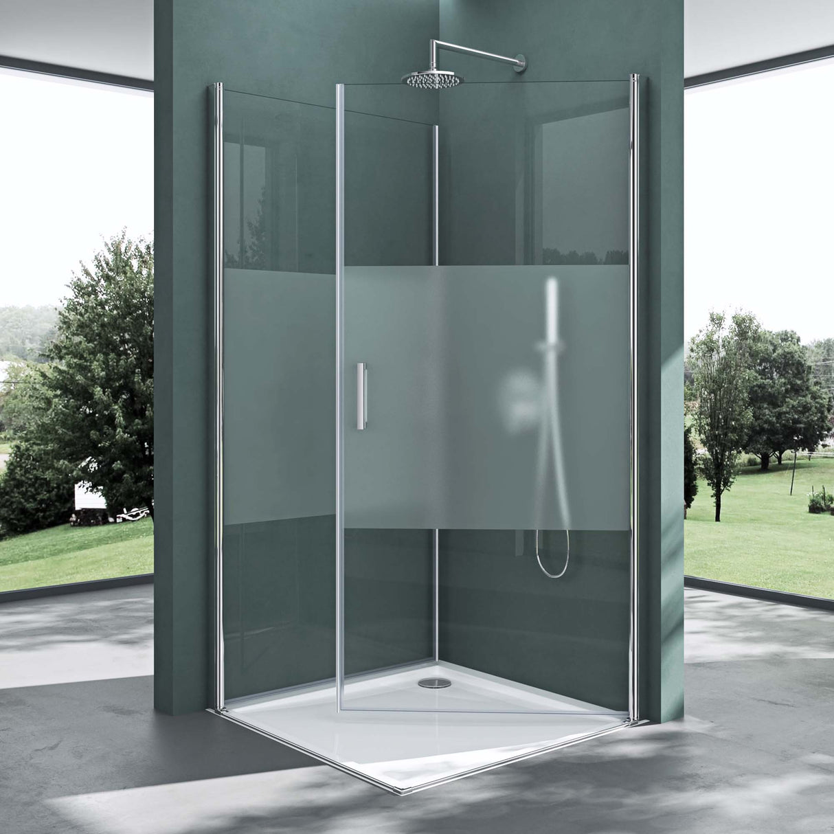 glasvilla Duschkabine Eckeinstieg Hebe-Senk Mechanismus Duschabtrennung Milchglas ESG-Sicherheitsglas Lotus-Effekt Faltbar Ravenna24MS