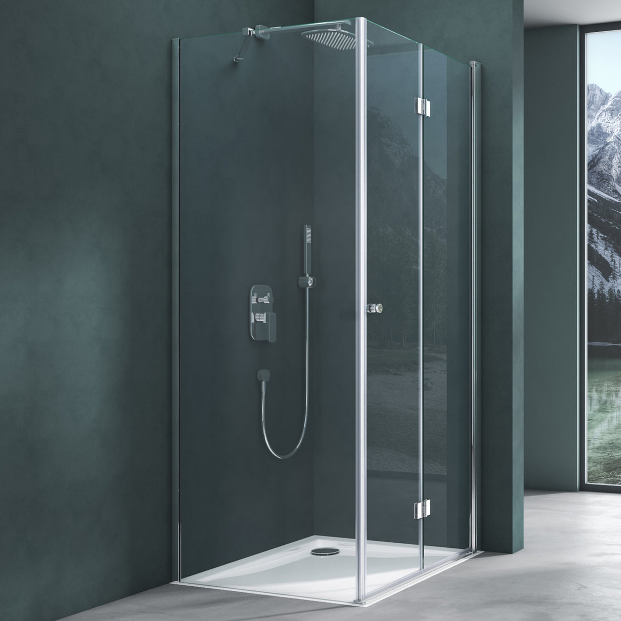 glasvilla Duschkabine Falttür 180° Klappbar & Faltbar Mit Hebe- und Senkmechaniamus Lotus-Effekt NANO Eckeinstieg R27