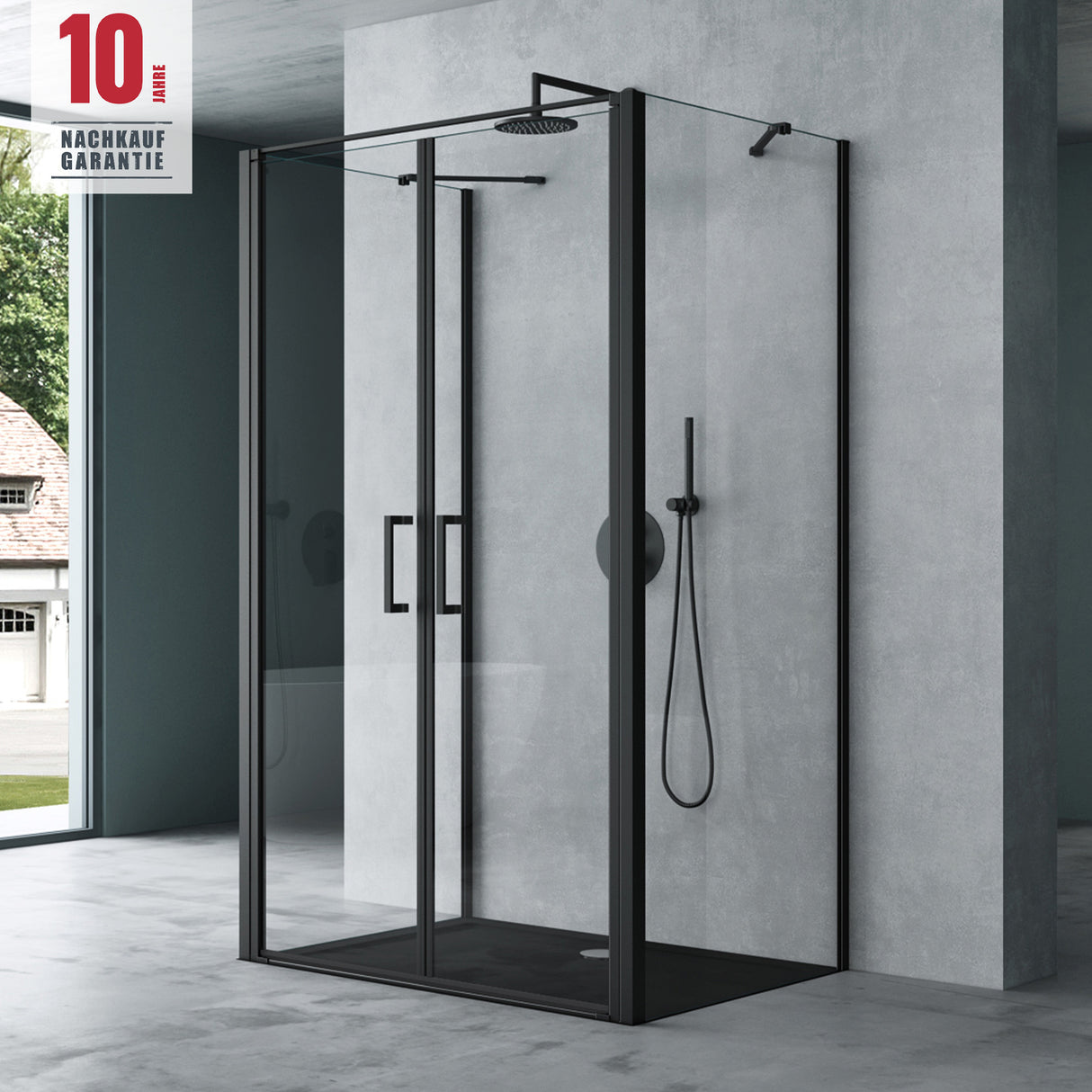 glasvilla Duschkabine U-Form Duschabtrennung Duschkabine Aluminiumrahmen ESG-Sicherheitsglas Klarglas Doppeltüre Schwarz Ravenna66UK