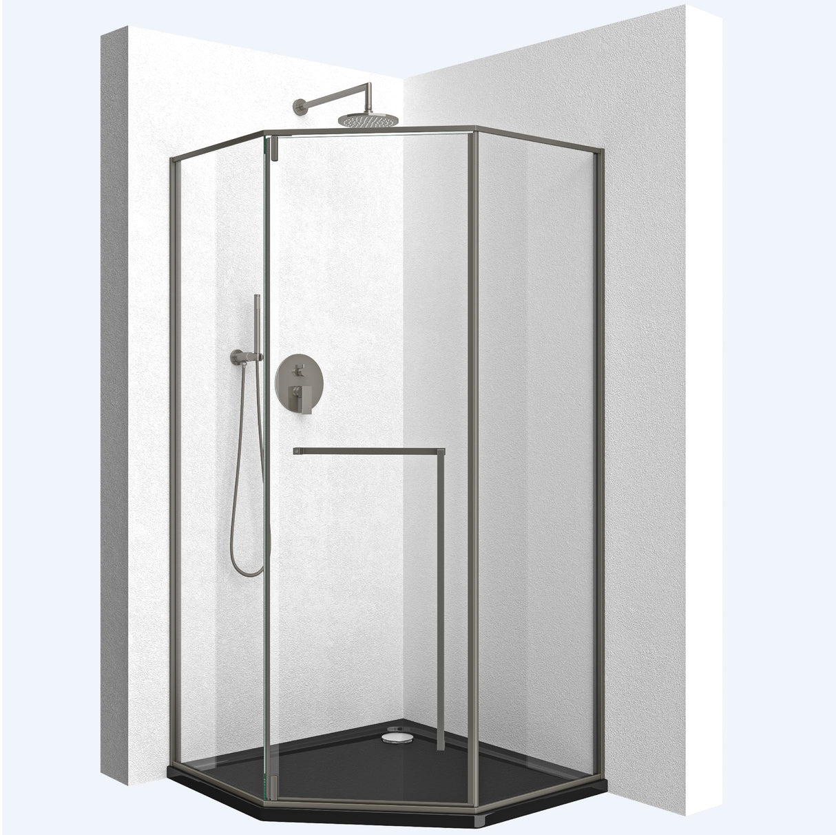 glasvilla Fünfeckdusche mit Drehtür Duschkabine Eckdusche 8mm ESG-Sicherheitsglas Nano-Beschichtung Duschabtrennung Ravenna68K-Plus