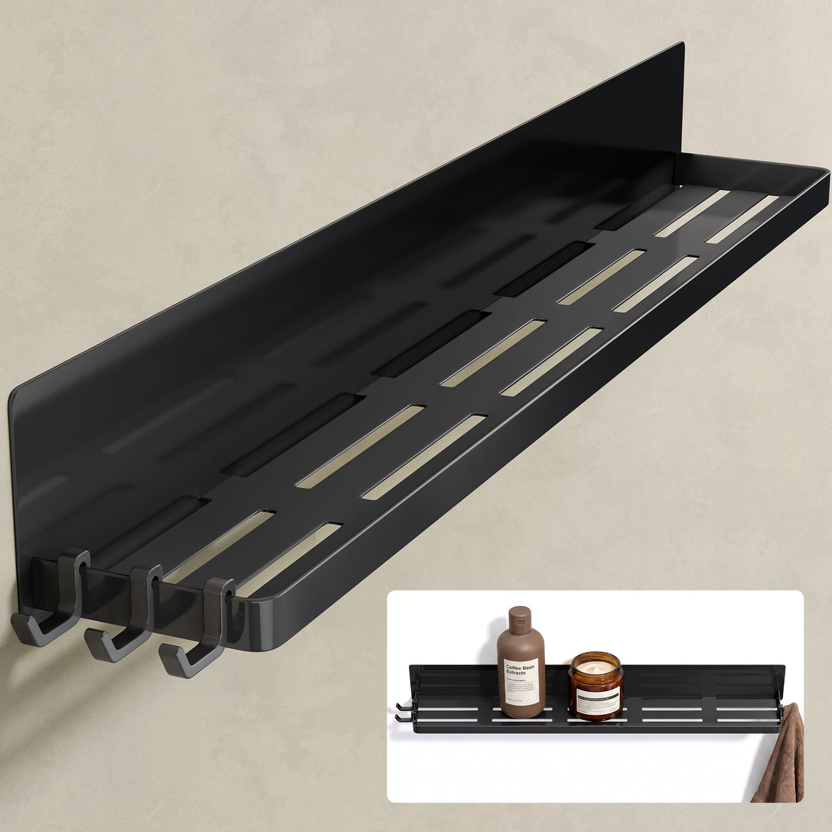 glasvilla Mensola da Parete Multifunzionale Senza Foratura, Mensola Magnetica per Doccia in Acciaio al Carbonio con Strato Antiruggine per Bagno e Cucina, 60cm, Reglo-01