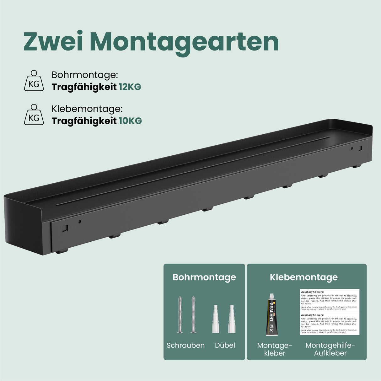 glasvilla Mensola con Attaccapanni da Parete Nascosti, Mensola in Metallo Rimovibile con Ganci per Ingresso, Camera da Letto, Bagno e Soggiorno, Reglo-05