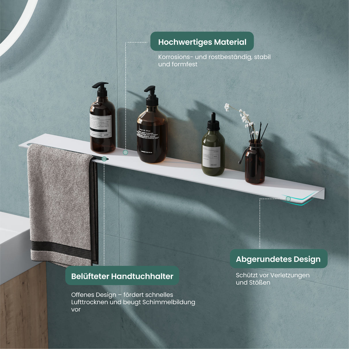 Étagère de douche en verre pour percer ou coller, étagère de salle de bain en aluminium, support mural pour salle de bain, organiseur de salle de bain Reglo-06