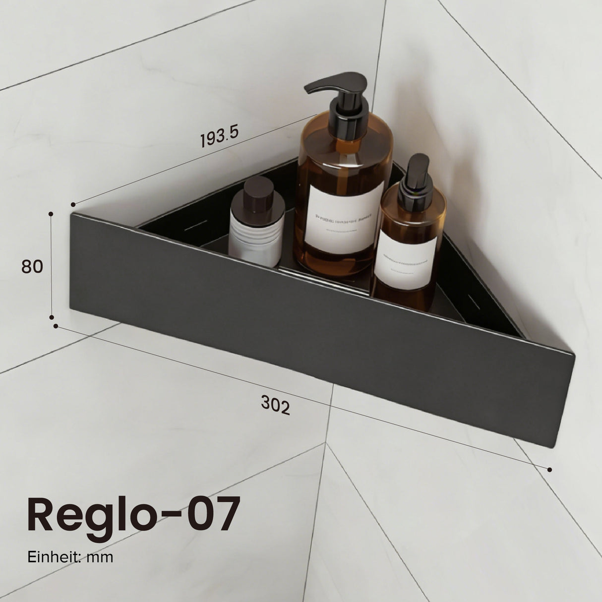glasvilla Mensola Doccia Angolare in Acciaio al Carbonio, Antiruggine, Mensola Bagno Adesiva o con Foratura da Appendere per Shampoo Sapone Bagnoschiuma, Reglo-07