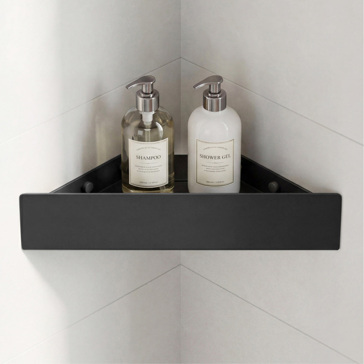 glasvilla Mensola Doccia Angolare in Acciaio al Carbonio, Antiruggine, Mensola Bagno Adesiva o con Foratura da Appendere per Shampoo Sapone Bagnoschiuma, Reglo-07
