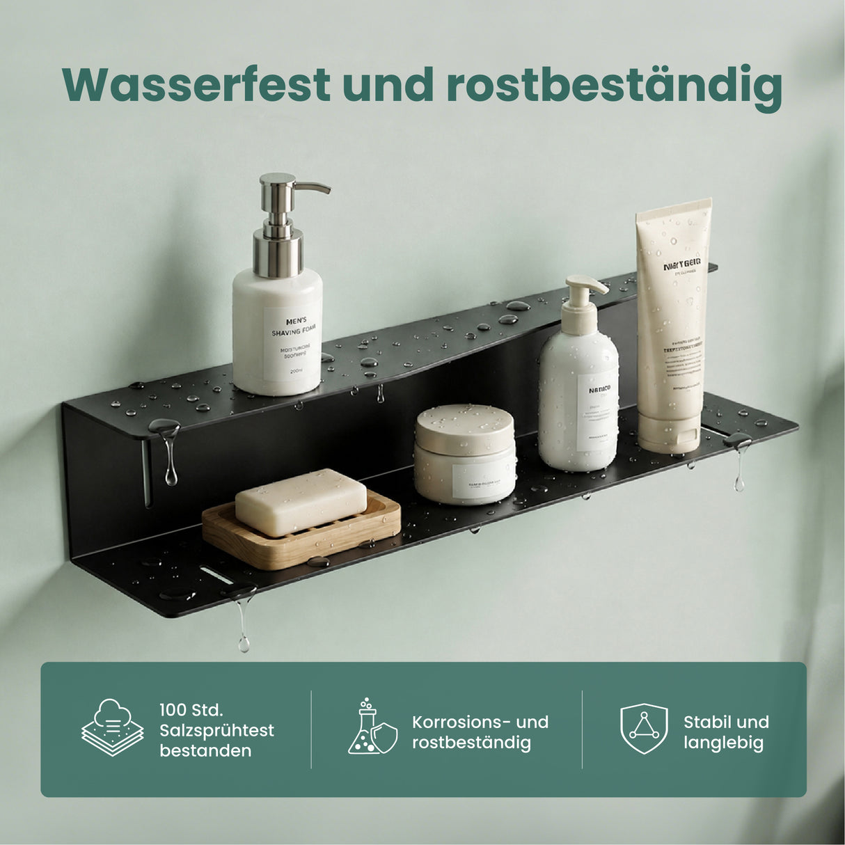 glasvilla Duschablage zum Bohren oder Kleben, Duschregal Badezimmerablage , Shampoo Halterung für Dusche, Badezimmer Organizer Reglo-15