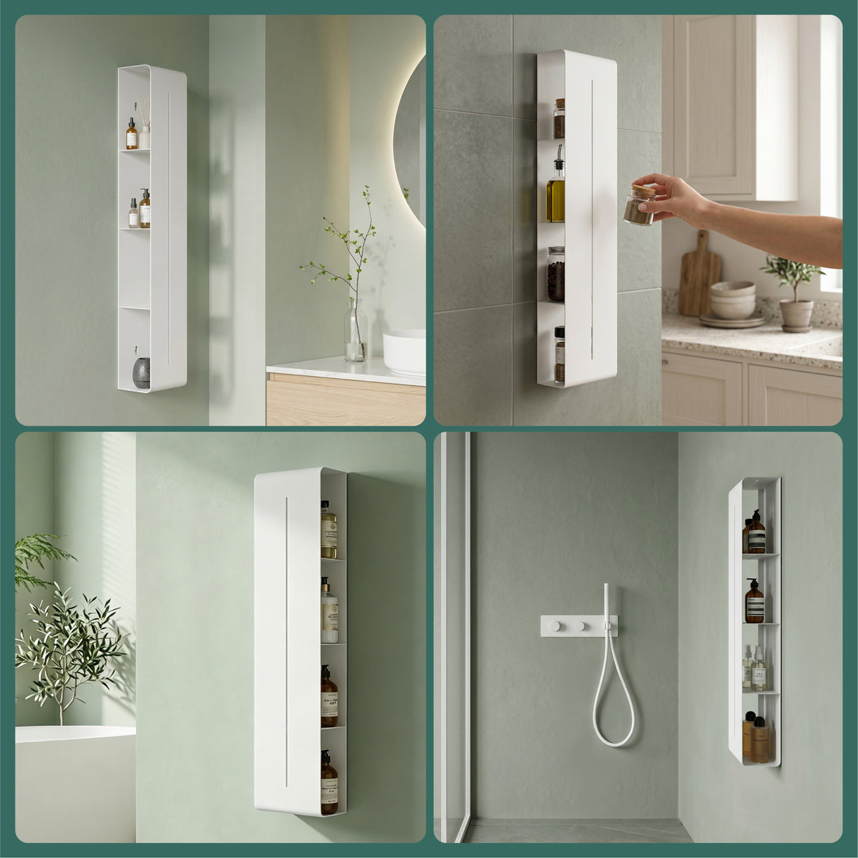 Glasvilla Duschregal mit 4 Ablagen, Duschablage schmal, Wandregal Shampoo Halterung für Dusche, Badezimmer Organizer Reglo-16