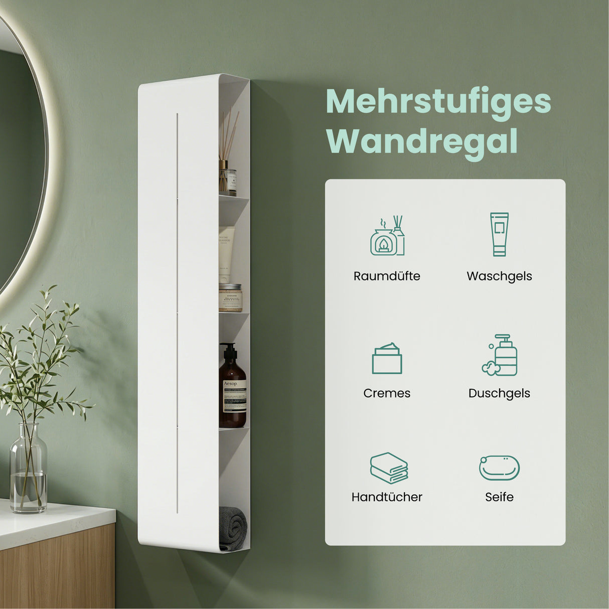 Glasvilla Duschregal mit 4 Ablagen, Duschablage schmal, Wandregal Shampoo Halterung für Dusche, Badezimmer Organizer Reglo-16