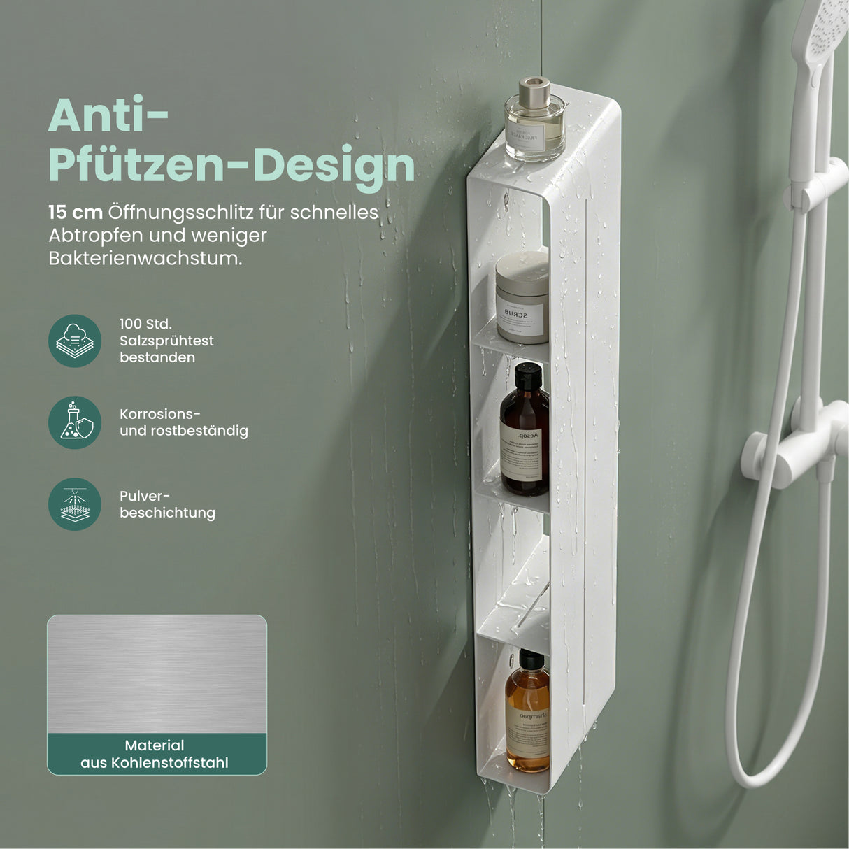 Glasvilla Duschregal mit 4 Ablagen, Duschablage schmal, Wandregal Shampoo Halterung für Dusche, Badezimmer Organizer Reglo-16
