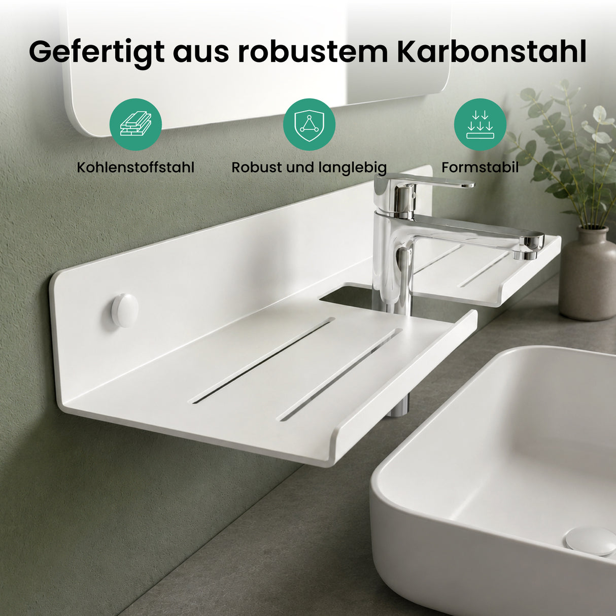 Glasvilla Duschregal zum Bohren oder Kleben, Waschbeckenregal über Wasserhahn, Wandregal für Küche und Bad, Badezimmer Organizer Reglo-17
