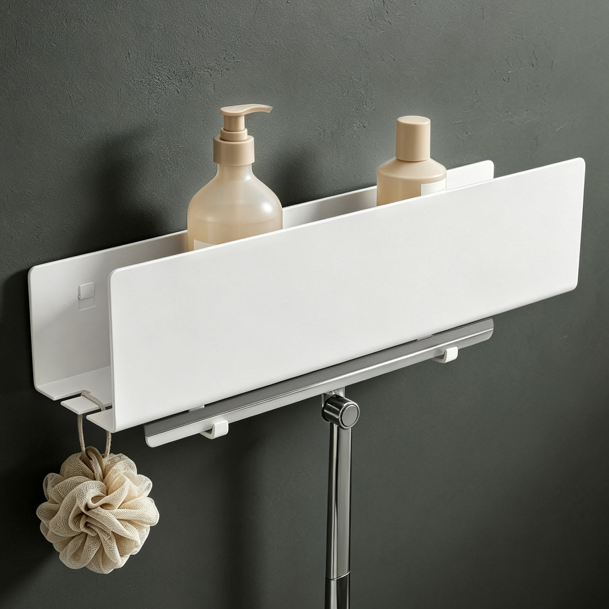 glasvilla Duschablage ohne Bohren mit 2 Schiebehaken, Reglo-18 40cm | Duschregal ohne Bohren oder mit Bohren, Ablaufdesign Badezimmer Organizer, Metall, Shampoo Halterung für Dusche, Bad & Küche