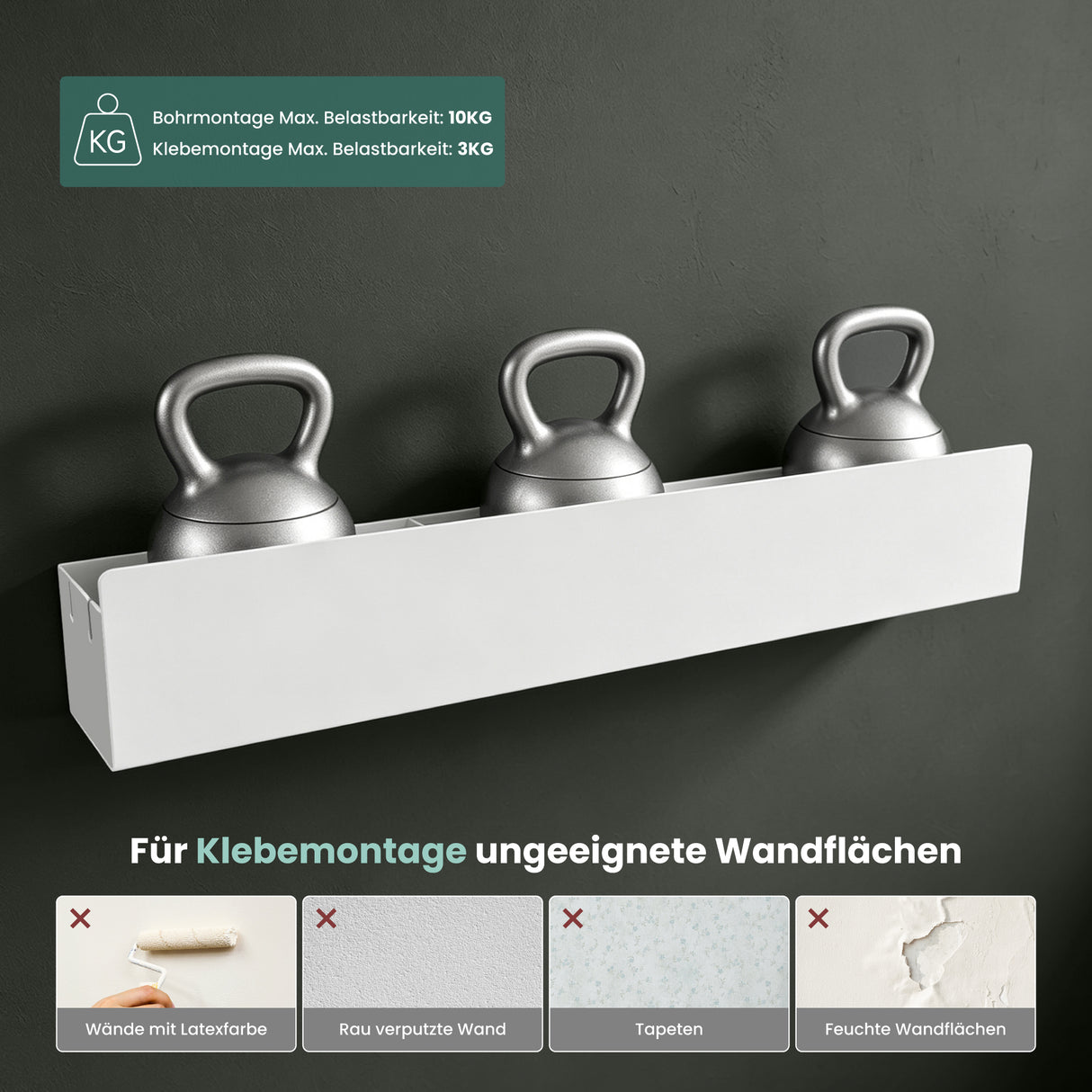 glasvilla Duschablage ohne Bohren mit Handtuchhalter, 60cm Reglo-18 | Duschregal ohne Bohren oder mit Bohren, Drainage, Duschablage zum Hängen, Metall, Shampoo Halterung für Dusche, Bad, Küche