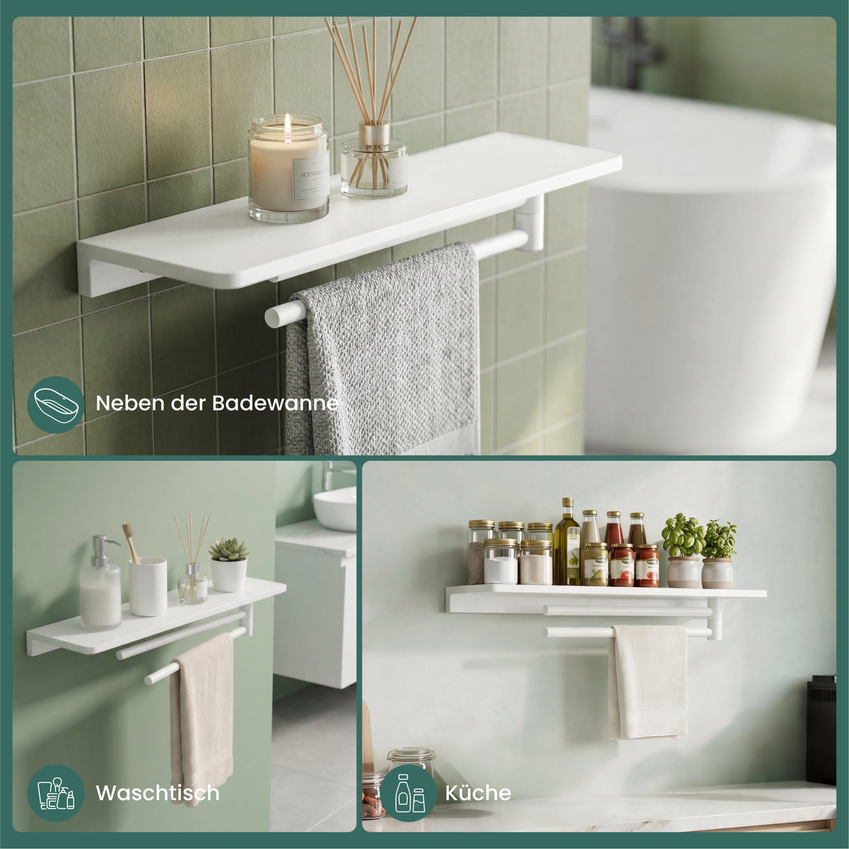 glasvilla Mensola da Parete Multifunzionale, Mensola per Doccia in Alluminio con Portasciugamani Mensola da Appendere per Bagno o Cucina, Reglo-19