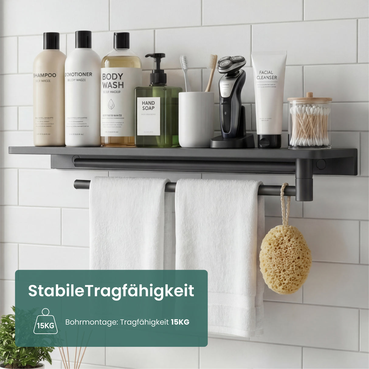 glasvilla Mensola da Parete Multifunzionale, Mensola per Doccia in Alluminio con Portasciugamani Mensola da Appendere per Bagno o Cucina, Reglo-19