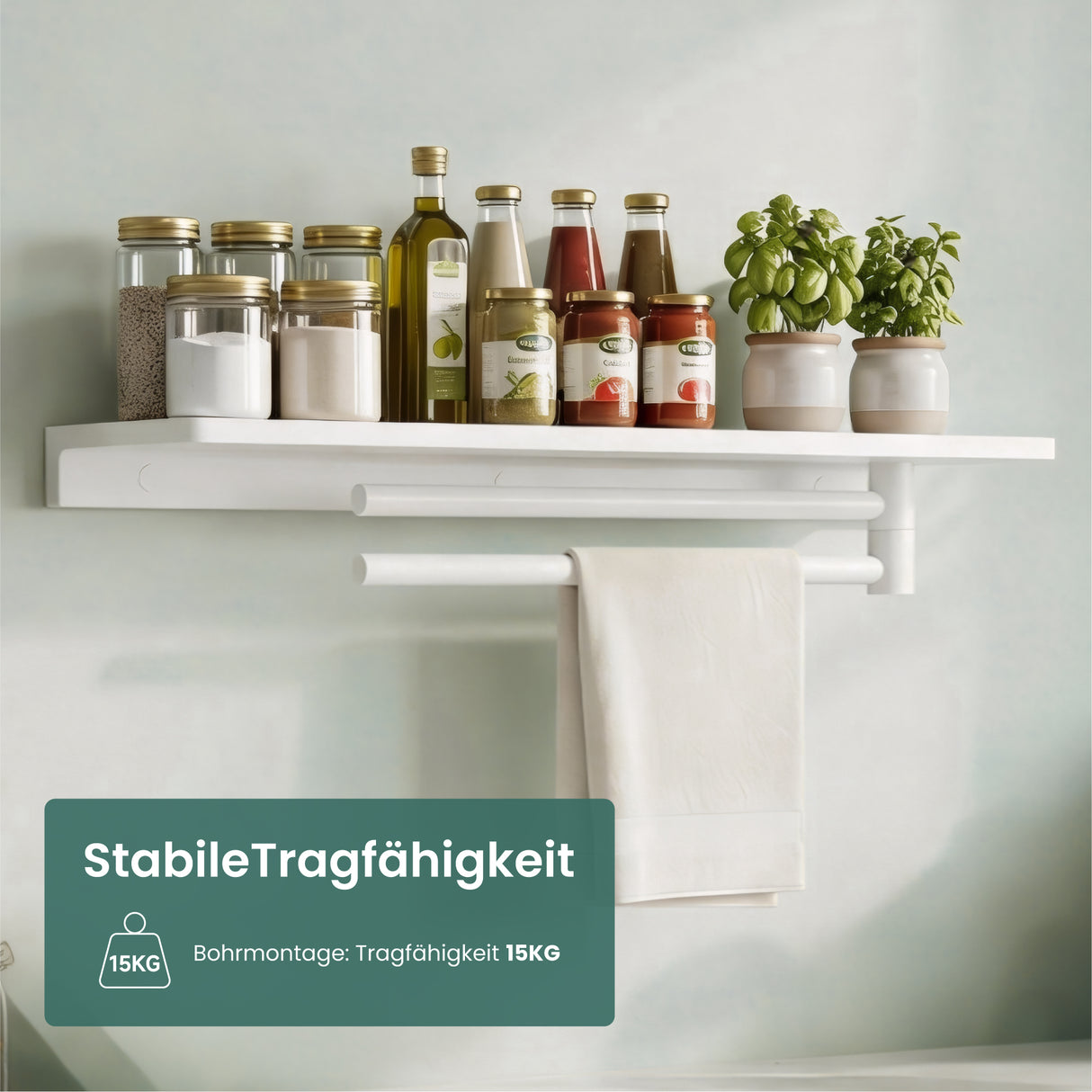 glasvilla Mensola da Parete Multifunzionale, Mensola per Doccia in Alluminio con Portasciugamani Mensola da Appendere per Bagno o Cucina, Reglo-19