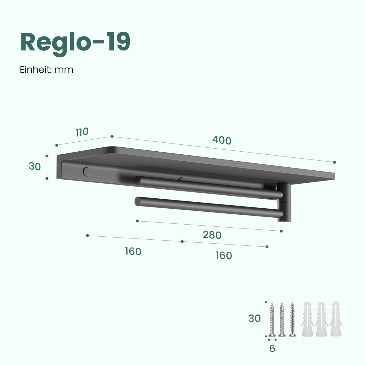 glasvilla Mensola da Parete Multifunzionale, Mensola per Doccia in Alluminio con Portasciugamani Mensola da Appendere per Bagno o Cucina, Reglo-19