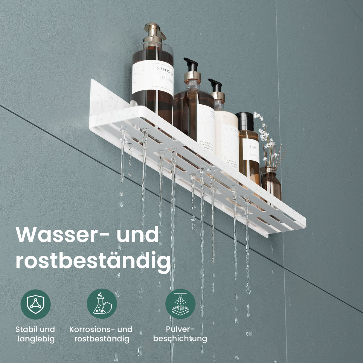 glasvilla Étagère de douche sans perçage, Étagère de douche magnétique, Étagère de salle de bain murale autocollante 60cm Reglo-01