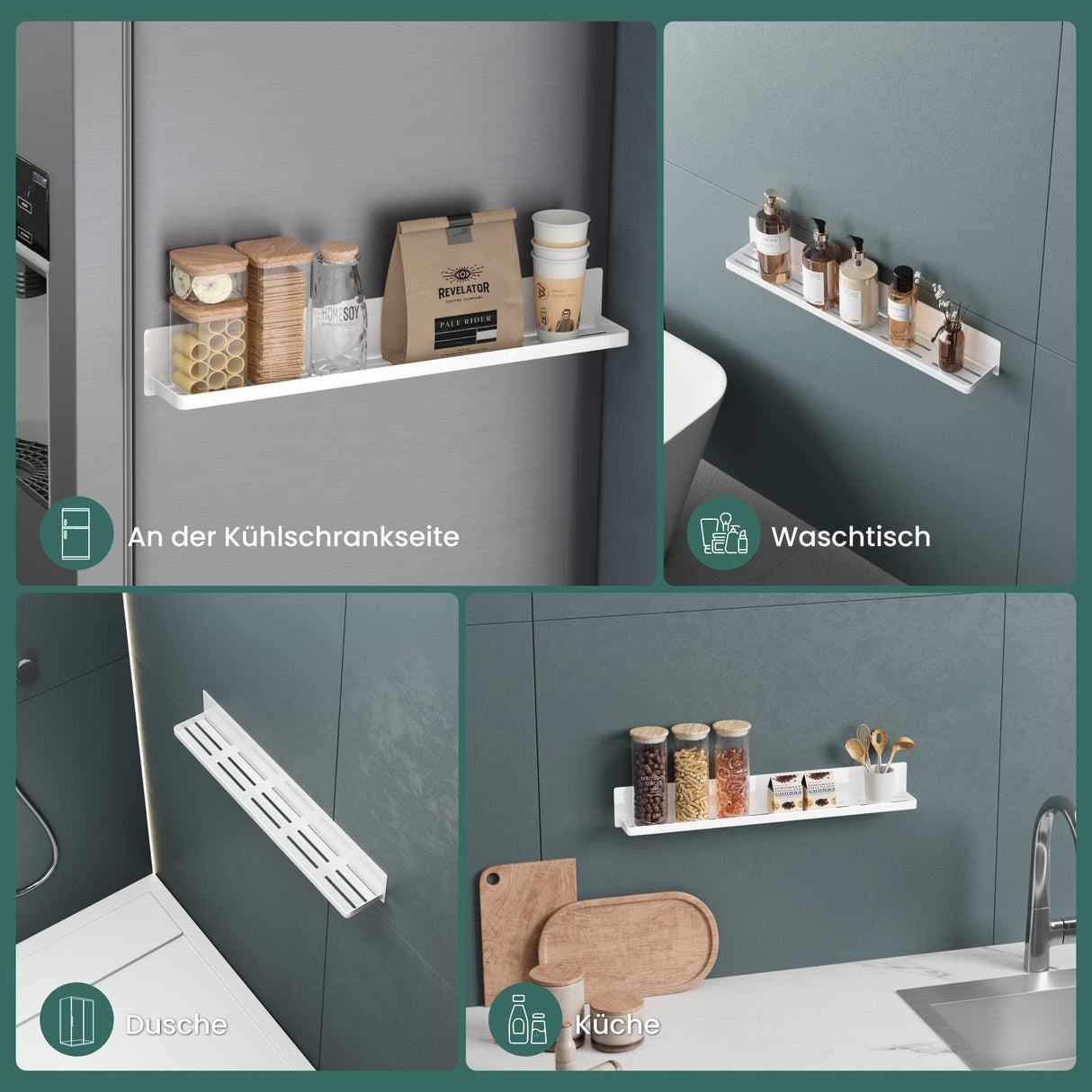 glasvilla Étagère de douche sans perçage, Étagère de douche magnétique, Étagère de salle de bain murale autocollante 60cm Reglo-01