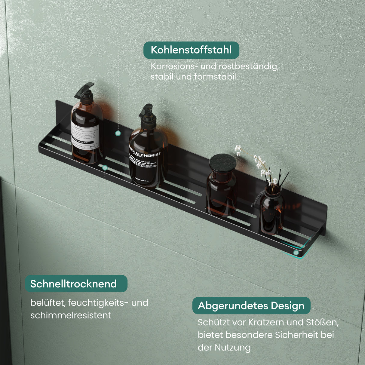 glasvilla Étagère de douche sans perçage, Étagère de douche magnétique, Étagère de salle de bain murale autocollante 60cm Reglo-01