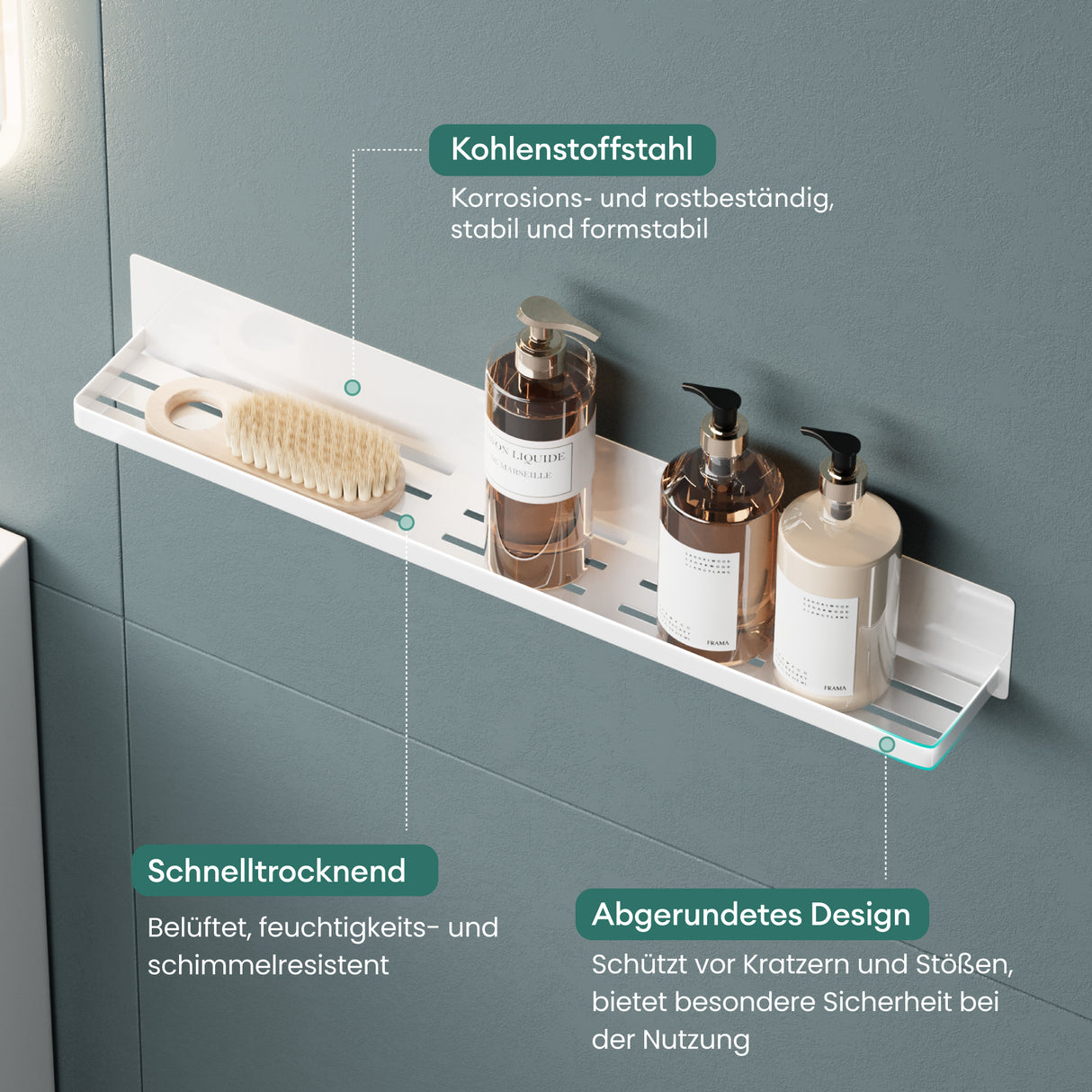glasvilla Étagère de douche sans perçage, Étagère de douche magnétique, Étagère de salle de bain murale autocollante 60cm Reglo-01