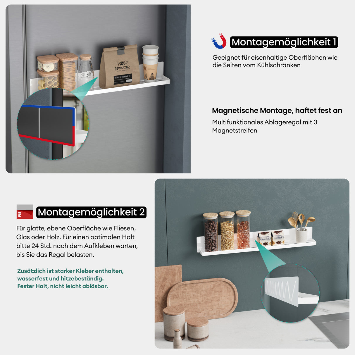 glasvilla Étagère de douche sans perçage, Étagère de douche magnétique, Étagère de salle de bain murale autocollante 60cm Reglo-01