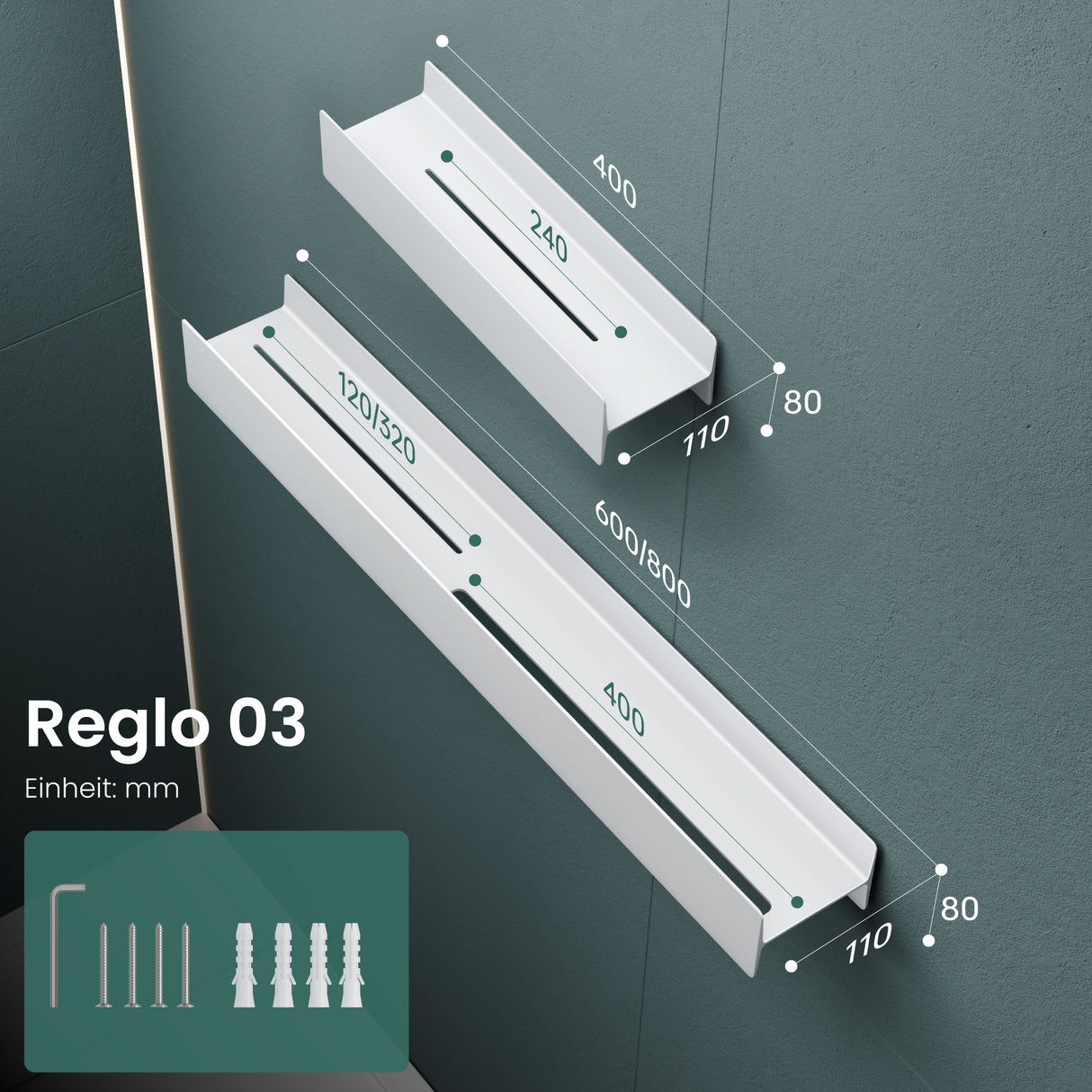 glasvilla Mensola da Parete Multifunzionale, Mensola per Doccia in Lega di Alluminio-Magnesio con Strato Antiruggine Mensola da Appendere per Bagno e Cucina, Rimovibile, Reglo-03