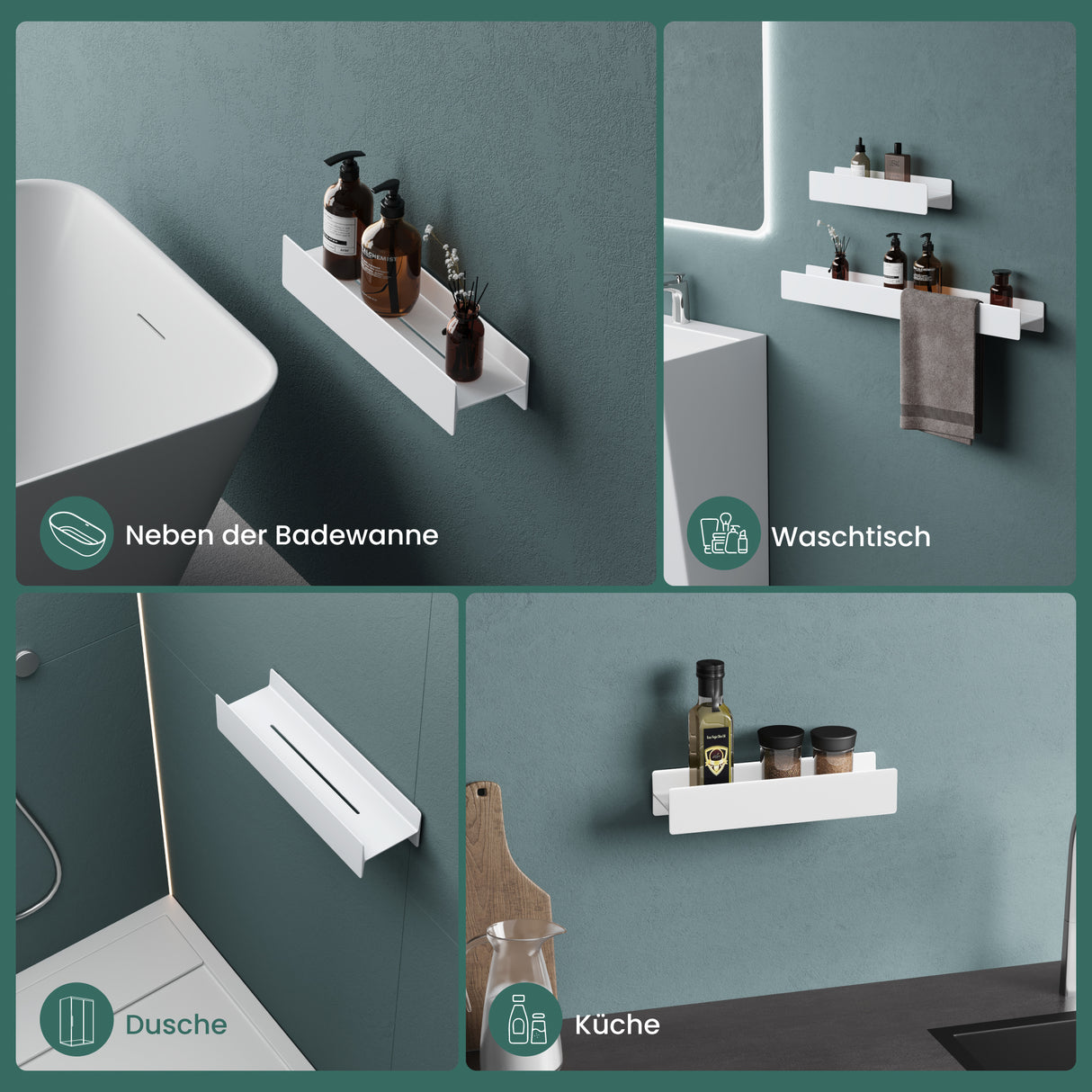 glasvilla Mensola da Parete Multifunzionale, Mensola per Doccia in Lega di Alluminio-Magnesio con Strato Antiruggine Mensola da Appendere per Bagno e Cucina, Rimovibile, Reglo-03