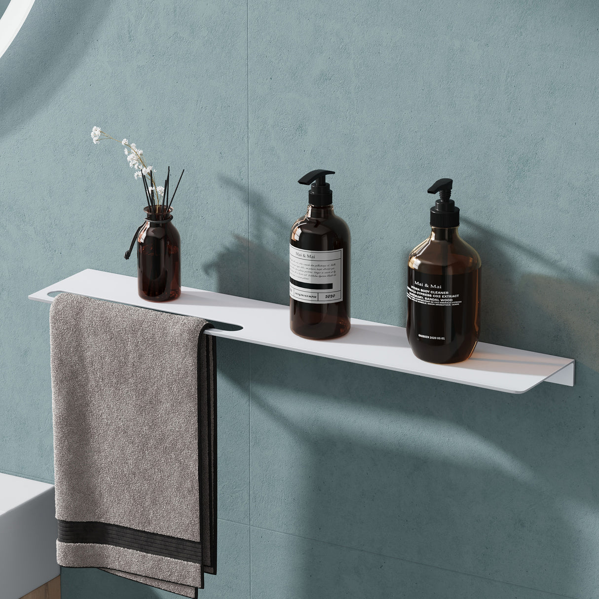 Étagère de douche en verre pour percer ou coller, étagère de salle de bain en aluminium, support mural pour salle de bain, organiseur de salle de bain Reglo-06