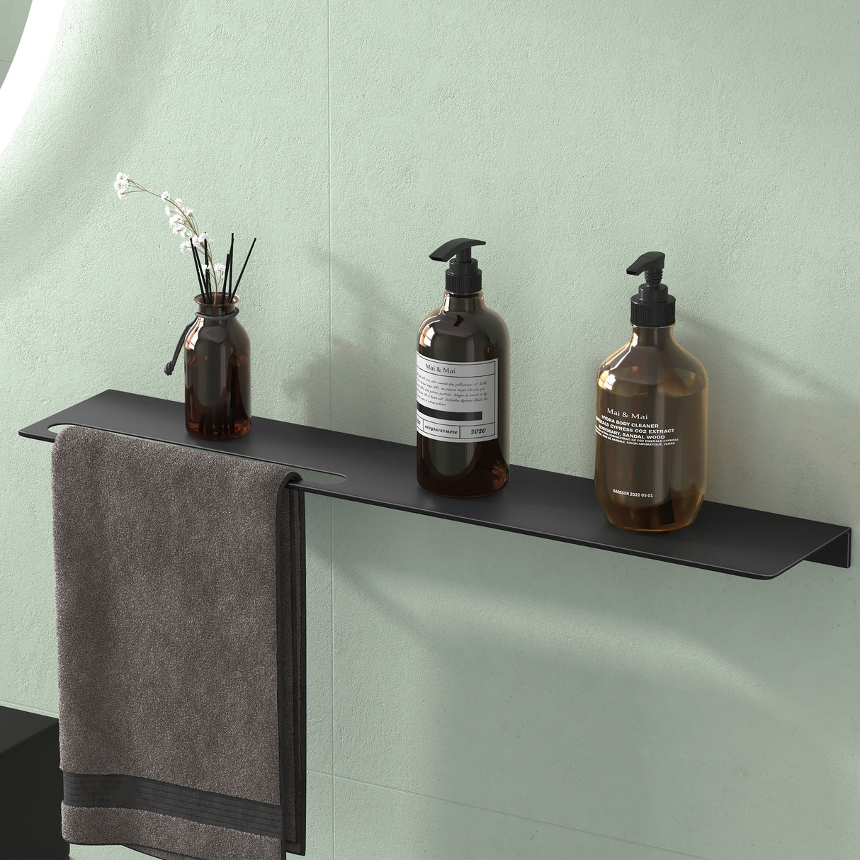 Estante de Ducha Glasvilla Reglo-06 Aluminio Premium 2-en-1 con Toallero (Atornillable o Adhesivo)