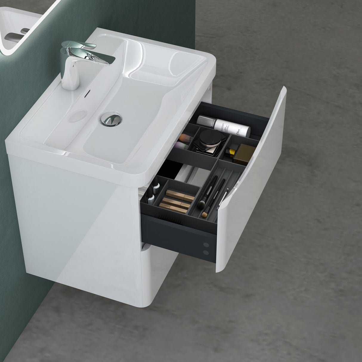 glasvilla Badmöbel set Waschtisch mit Unterschrank Waschbeckenunterschrank mit Softclose Schubladen inkl. Waschbecken 60cm Smile