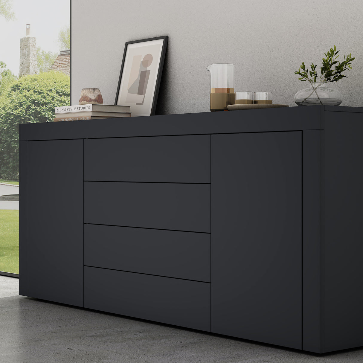 glasvilla Sideboard Aufbewahrungsschrank BTH: 167x36x70 cm mit 2 Schränken und 4 Schubladen Kommode Mehrzweckschrank Möbel Schrank03