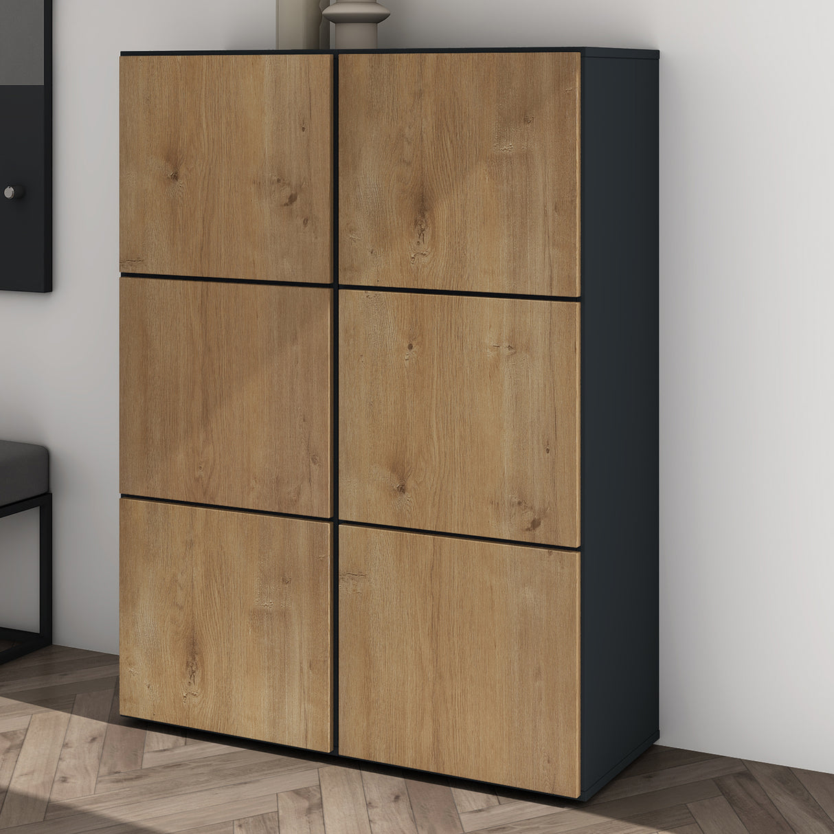 glasvilla Schuhschrank Schuhkommode mit 3 Schränken BTH: 45x36x120 cm Schuhregal Möbel Schuhschrank02