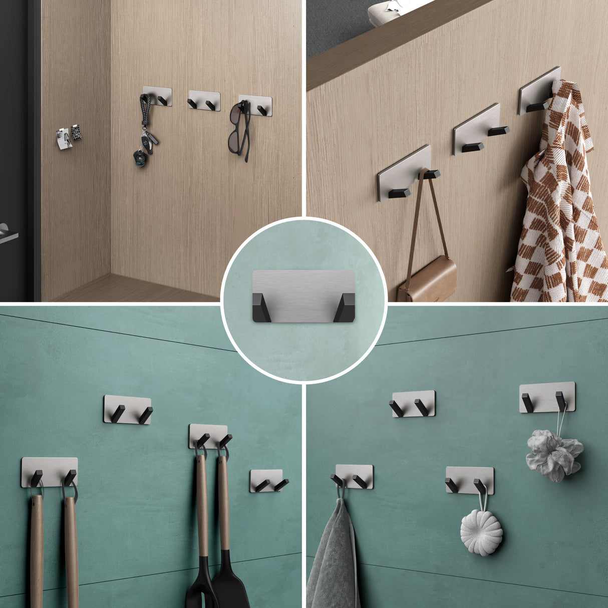 glasvilla Wandgarderobe Wandhaken aus Aluminium Garderobe mit klappbaren Haken Garderobenleiste Garderobenhaken Kleiderhaken Stalo-04+05