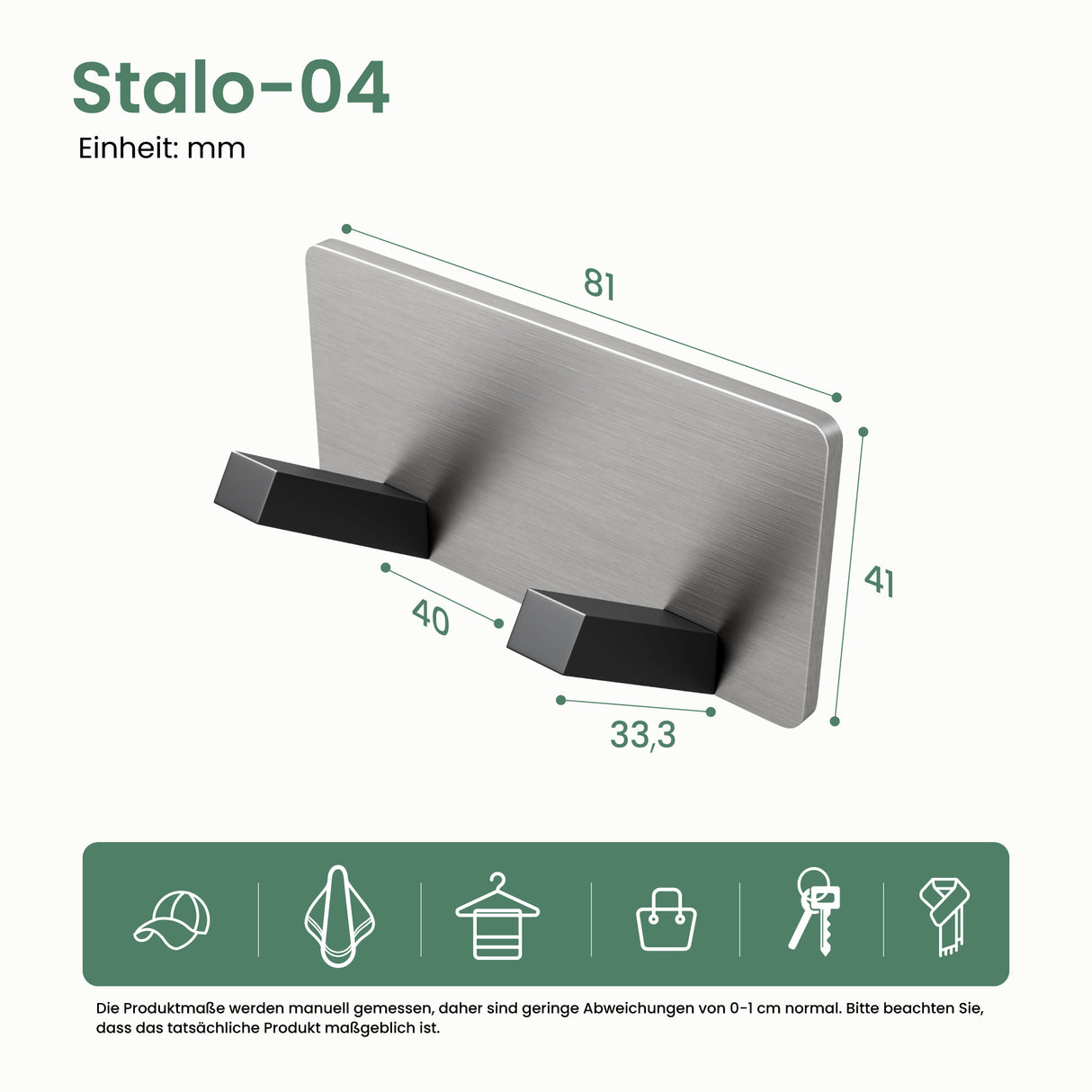 glasvilla Wandgarderobe Wandhaken aus Aluminium Garderobe mit klappbaren Haken Garderobenleiste Garderobenhaken Kleiderhaken Stalo-04+05