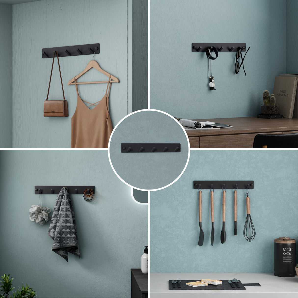 glasvilla Wandgarderobe Wandhaken aus Aluminium Garderobe mit klappbaren Haken Garderobenleiste Garderobenhaken Kleiderhaken Stalo-04+05