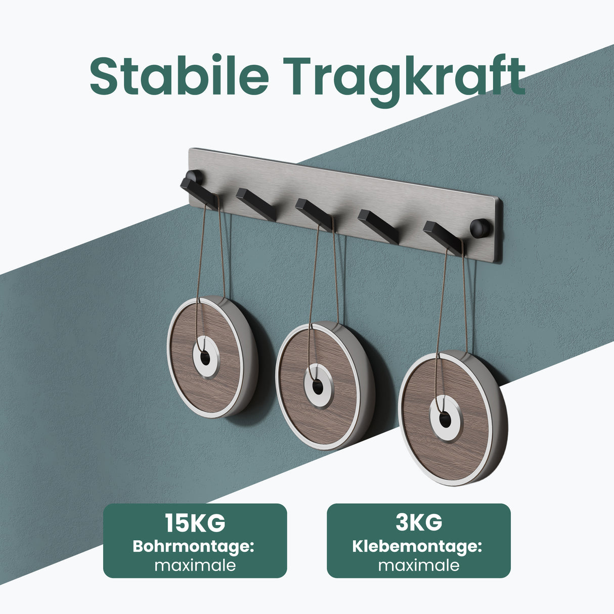 glasvilla Wandgarderobe Wandhaken aus Aluminium Garderobe mit klappbaren Haken Garderobenleiste Garderobenhaken Kleiderhaken Stalo-04+05