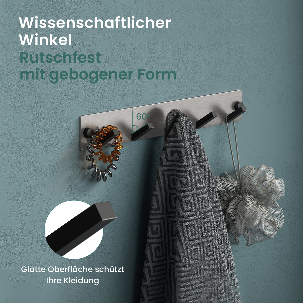 glasvilla Wandgarderobe Wandhaken aus Aluminium Garderobe mit klappbaren Haken Garderobenleiste Garderobenhaken Kleiderhaken Stalo-04+05