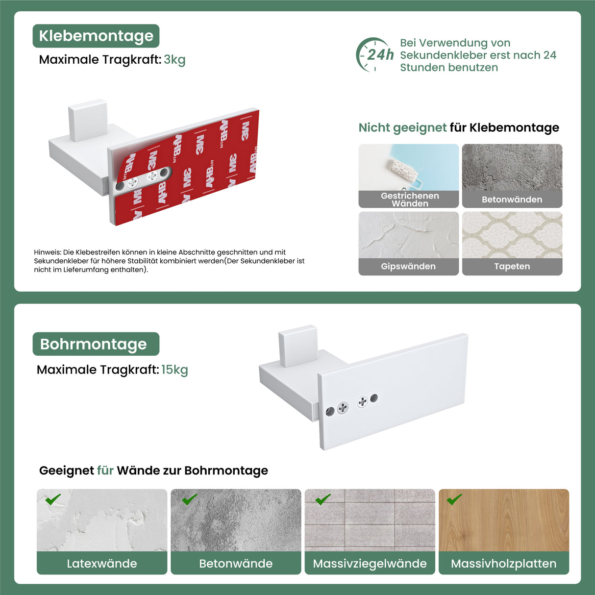 glasvilla Kleiderhaken Wandgarderobe Wandhaken aus Edelstahl Garderobenleiste Garderobenhaken Stalo-06+Stalo-07