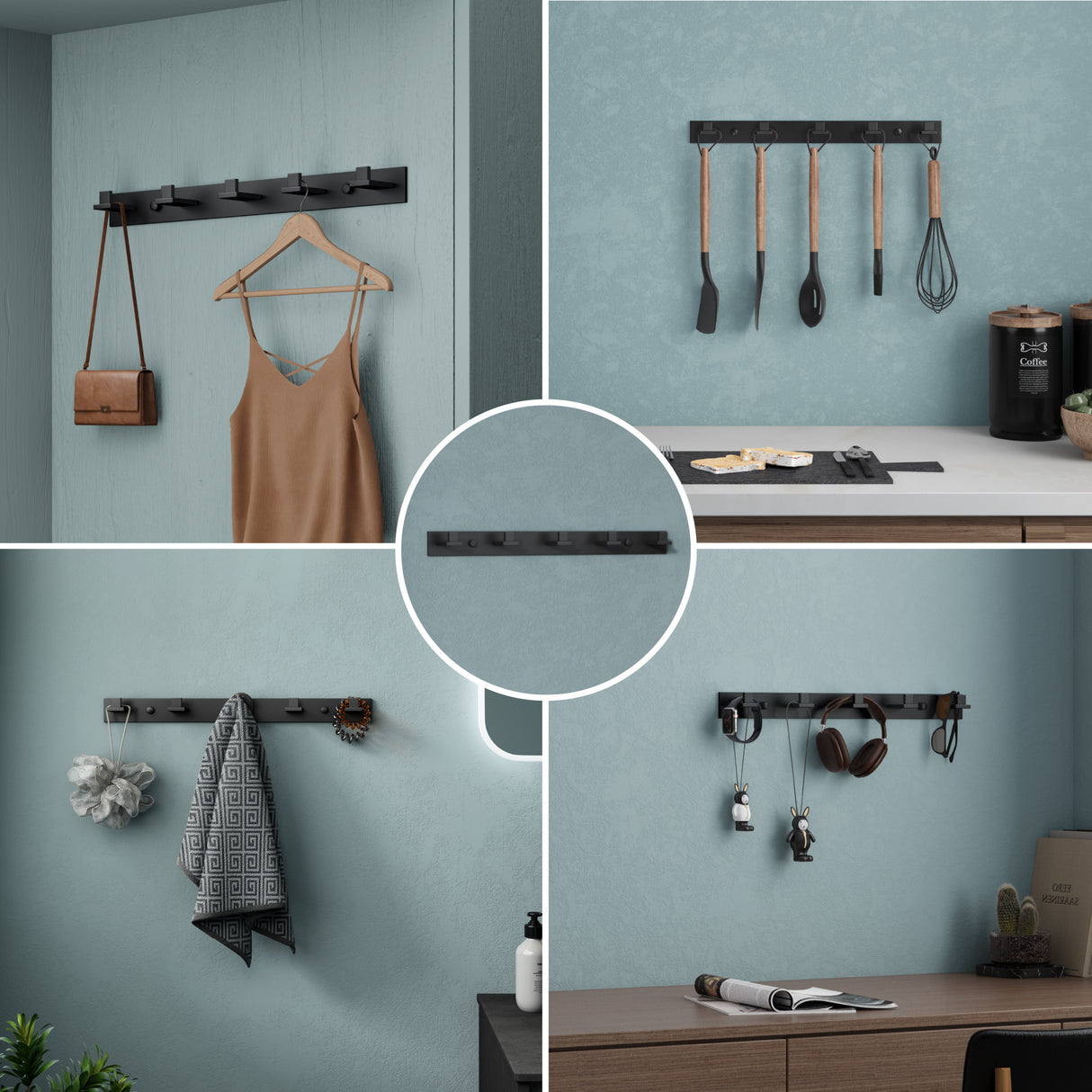 glasvilla Kleiderhaken Wandgarderobe Wandhaken aus Edelstahl Garderobenleiste Garderobenhaken Stalo-06+Stalo-07