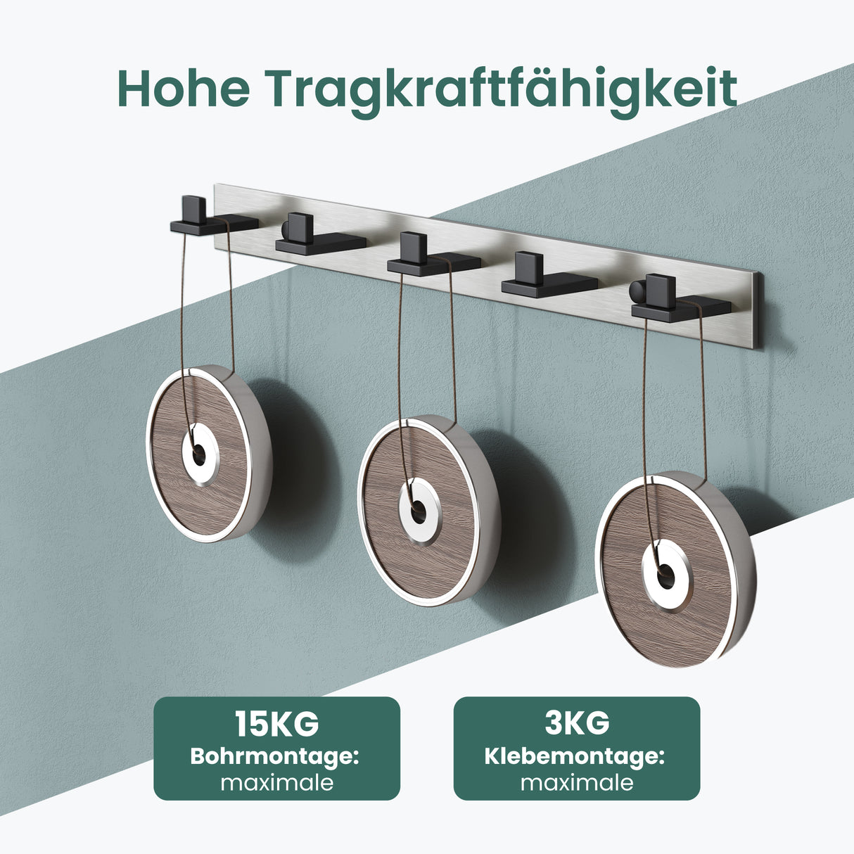 glasvilla Kleiderhaken Wandgarderobe Wandhaken aus Edelstahl Garderobenleiste Garderobenhaken Stalo-06+Stalo-07