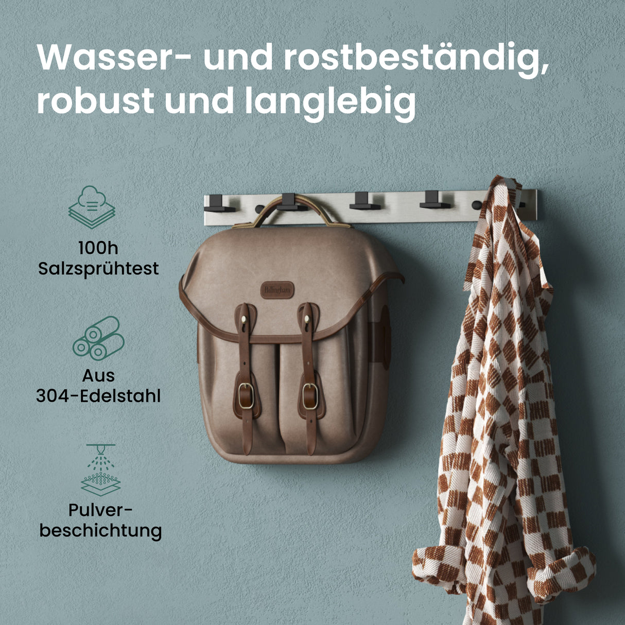 glasvilla Kleiderhaken Wandgarderobe Wandhaken aus Edelstahl Garderobenleiste Garderobenhaken Stalo-06+Stalo-07