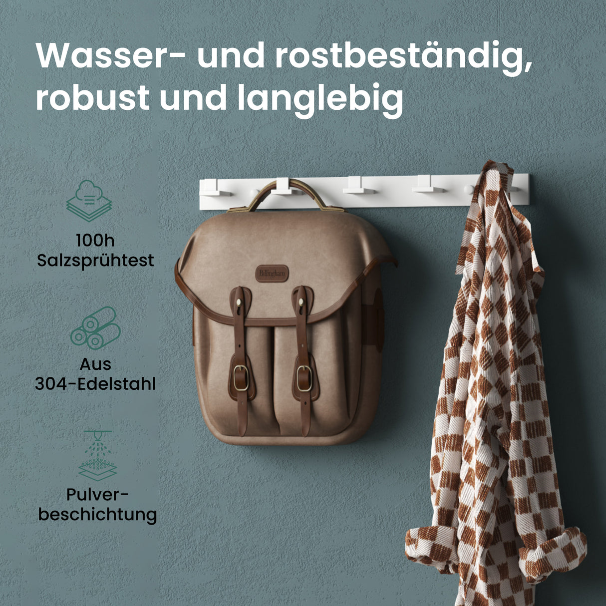 glasvilla Kleiderhaken Wandgarderobe Wandhaken aus Edelstahl Garderobenleiste Garderobenhaken Stalo-06+Stalo-07