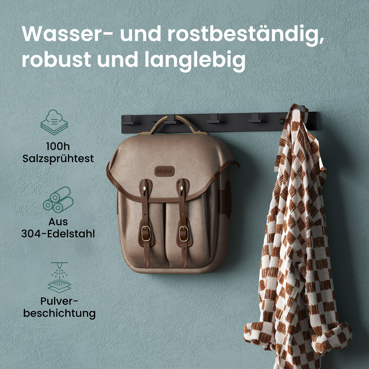 glasvilla Kleiderhaken Wandgarderobe Wandhaken aus Edelstahl Garderobenleiste Garderobenhaken Stalo-06+Stalo-07