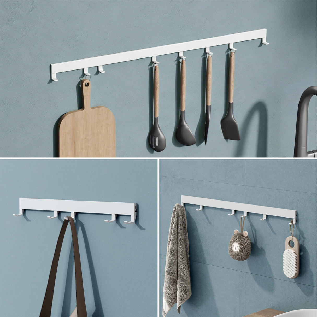 glasvilla Garderobenleiste mit verstellbaren Haken, Kleiderhaken aus Aluminium, Wandgarderobe Garderobenhaken Stalo-10
