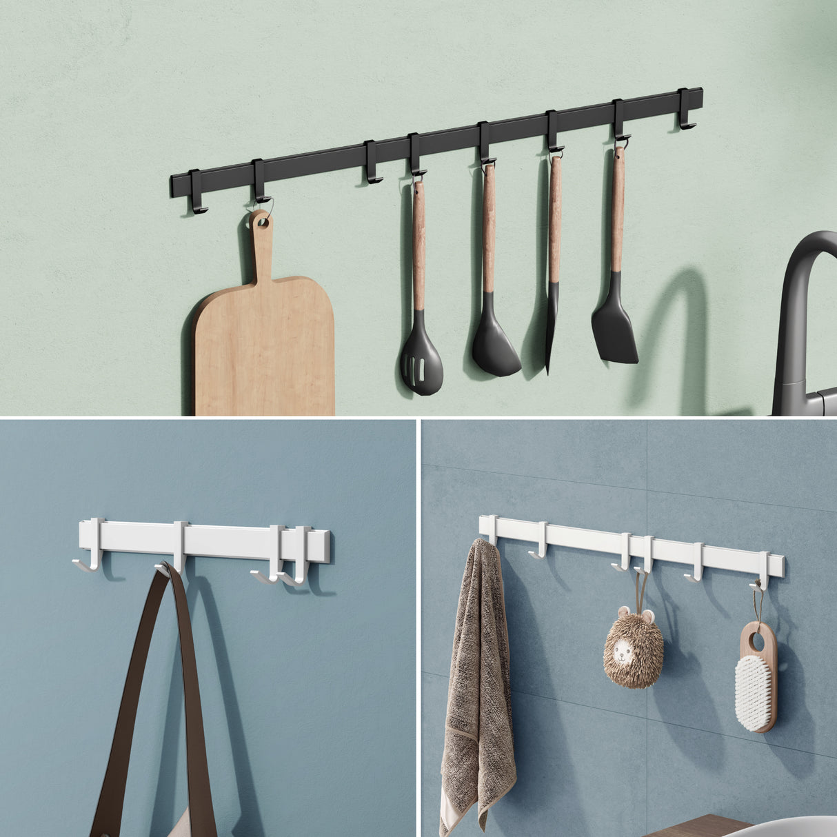 glasvilla Appendiabiti da Parete con Ganci Scorrevoli, Attaccapanni da Muro in Alluminio Appendiabiti per Cameretta, Ingresso, Cucina, Stalo-12