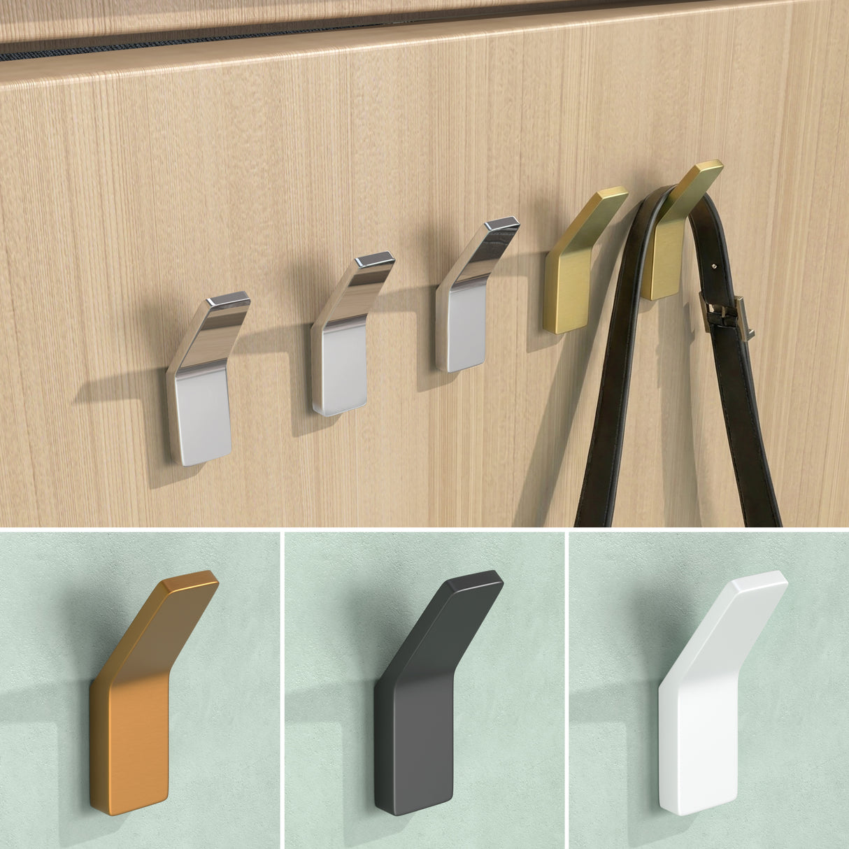 glasvilla Kleiderhaken Garderobenhaken 4 Stück, Wandhaken zum Bohren oder Kleben für Schlafzimmer, Badezimmer, Kleiderschrank, Wohnzimmer Stalo-13