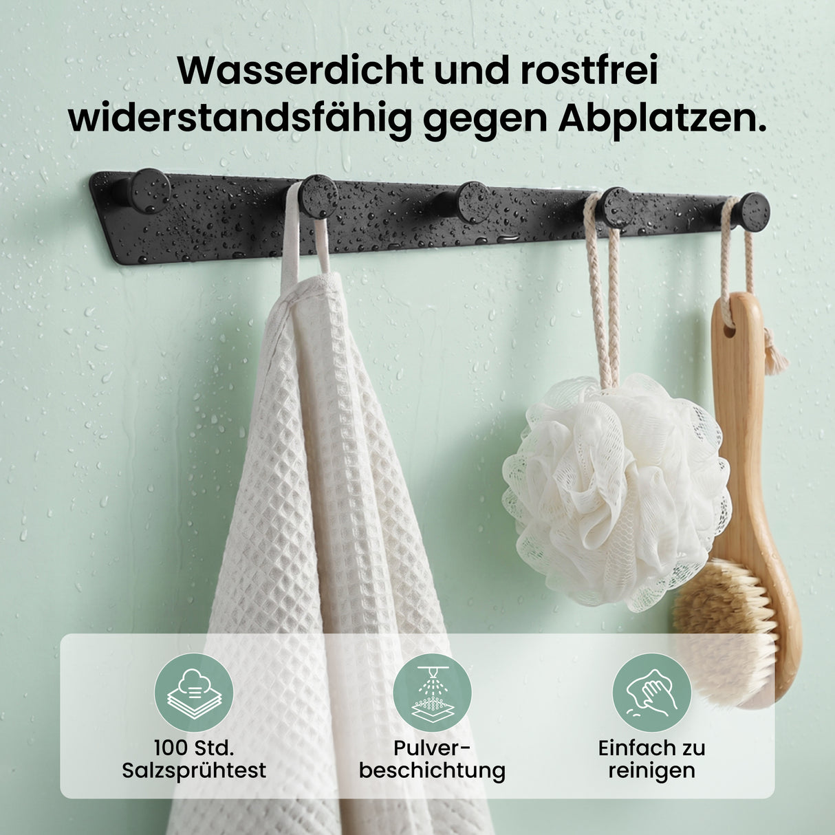 glasvilla Garderobenhaken zum Bohren oder Kleben, Kleiderhaken aus Aluminiumlegierung, Garderobenleiste mit 5 Haken, Hakenleiste Stalo-18