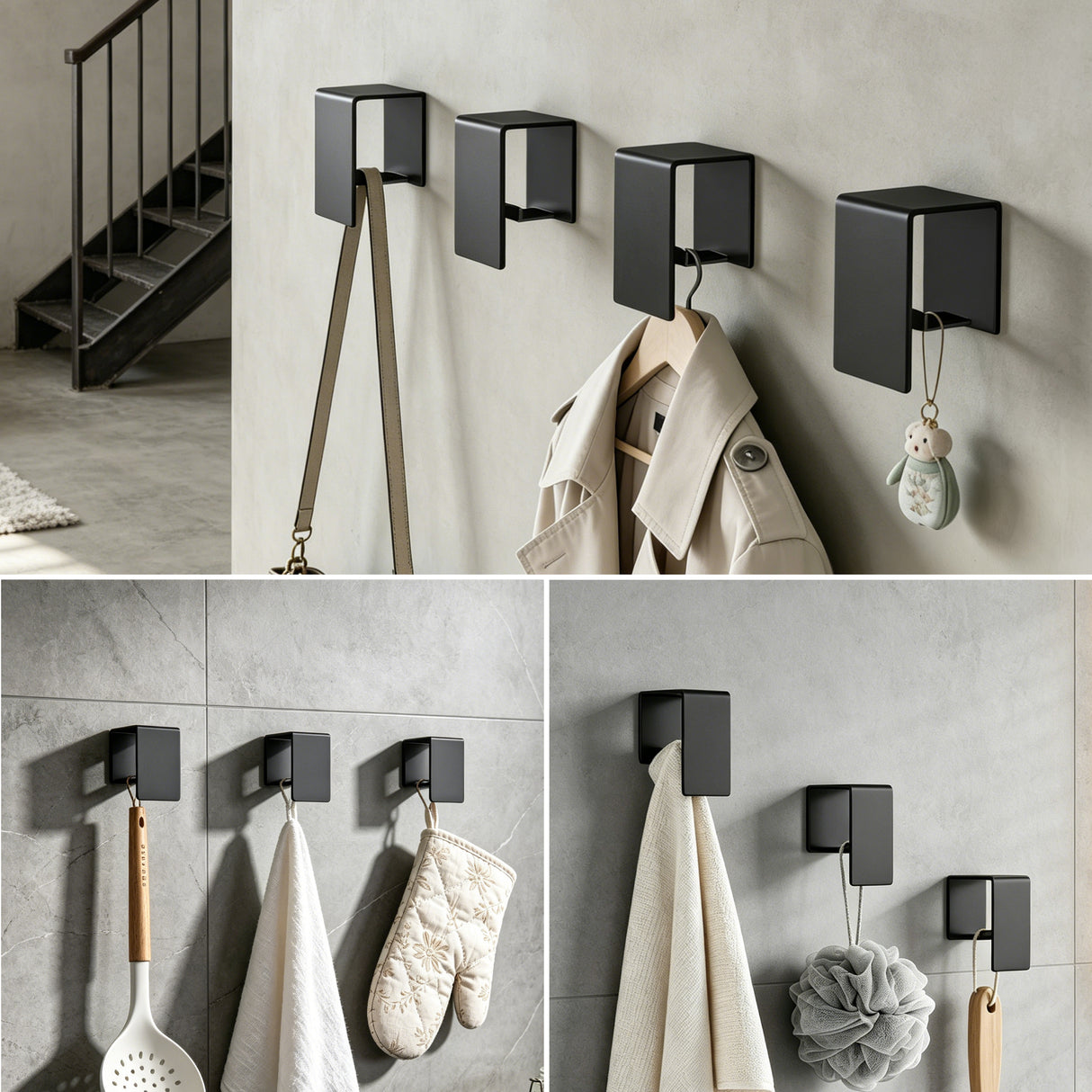 glasvilla Gancio Adesivo Bagno in Acciaio al Carbonio Appendi Porta Asciugamani Impermeabili per Bagno Cucina e Soggiorno, Tavrin-01