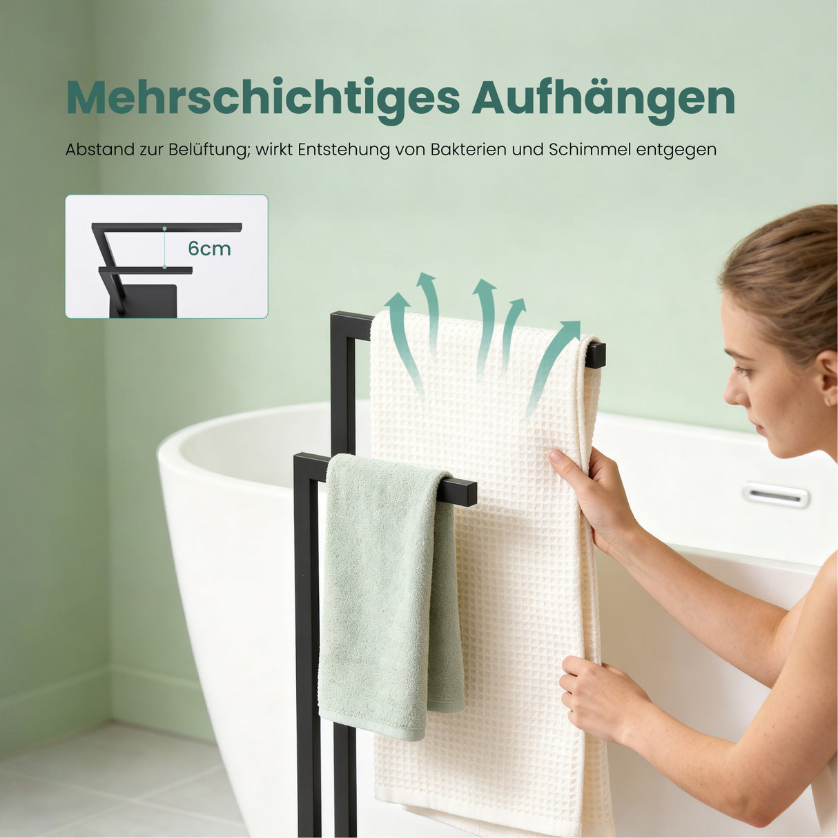 glasvilla Porta Asciugamani Bagno da Terra a 2 Bracci, Portasciugamani in Acciaio per Bagno, Antiruggine, Tavrin-02