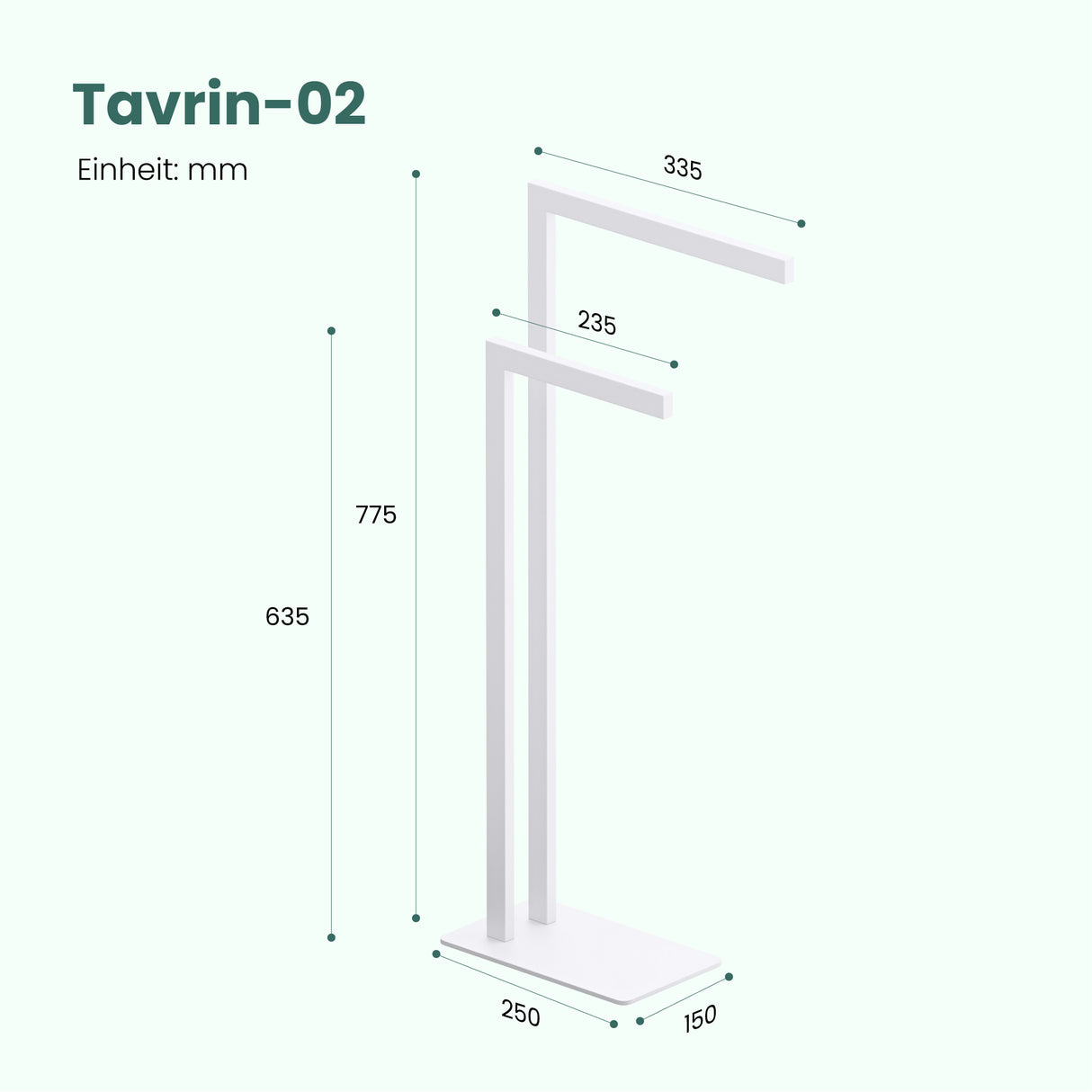 glasvilla Porta Asciugamani Bagno da Terra a 2 Bracci, Portasciugamani in Acciaio per Bagno, Antiruggine, Tavrin-02